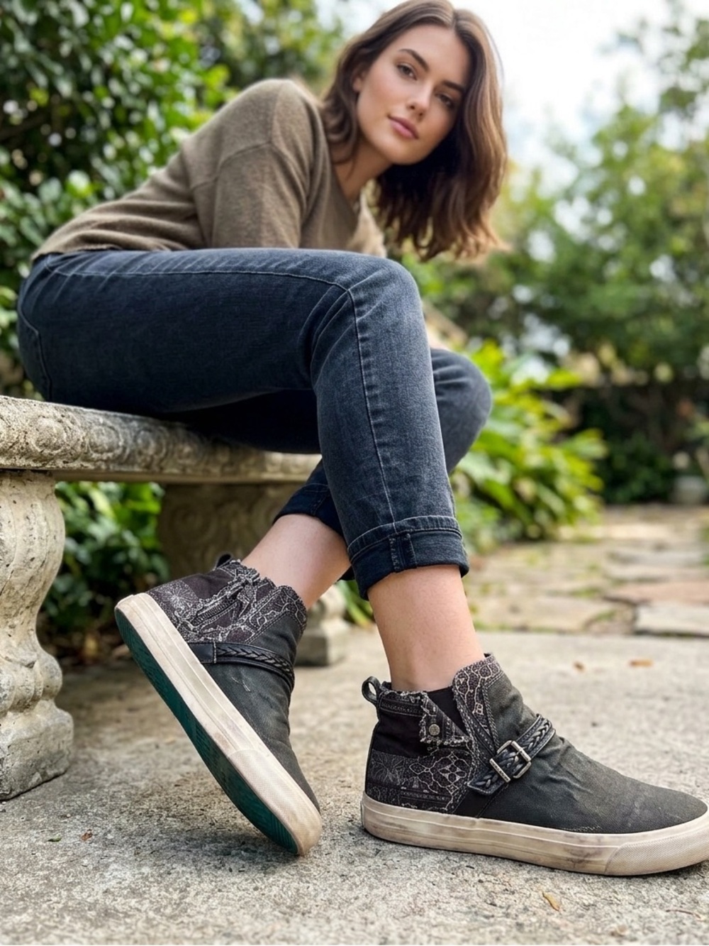 Blowfish Sneakers Malibu-Mystee Women's Size 9 Gray/Black Paisley Patch Hi-Top